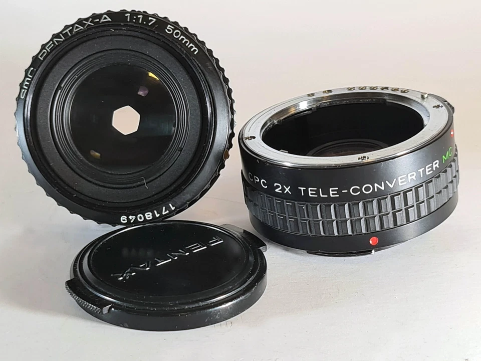 SMC Pentax-A Camera Lens 1:1.7 50mm, cpc 2X Tele Convertor smc Pentax 50mm - Image 4 of 4