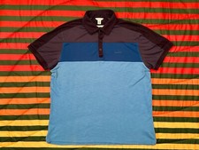 Calvin Klein Liquid Cotton Polo Golf Shirt Sky Blue/Navy Stripes Block Mens S