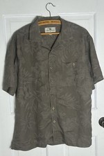 Island Shores Vintage Hawaiian Shirt, L, Palms / Hibiscus, Wood Buttons, Cruise