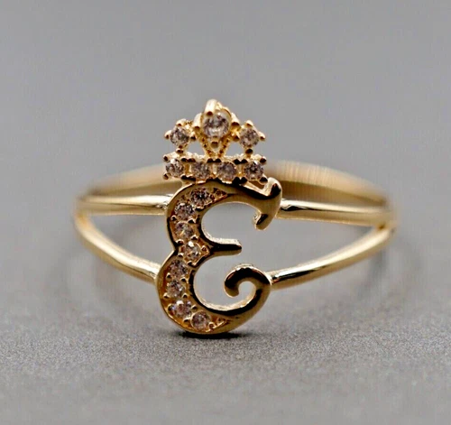 1Ct Round Lab-Created Diamond Initial "E" Letter Ring 14K Yellow Gold Plated