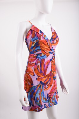 Farm Rio Womens Bananas Strappy Mini Dress S Multi-Color Purple Orange Blue NWT
