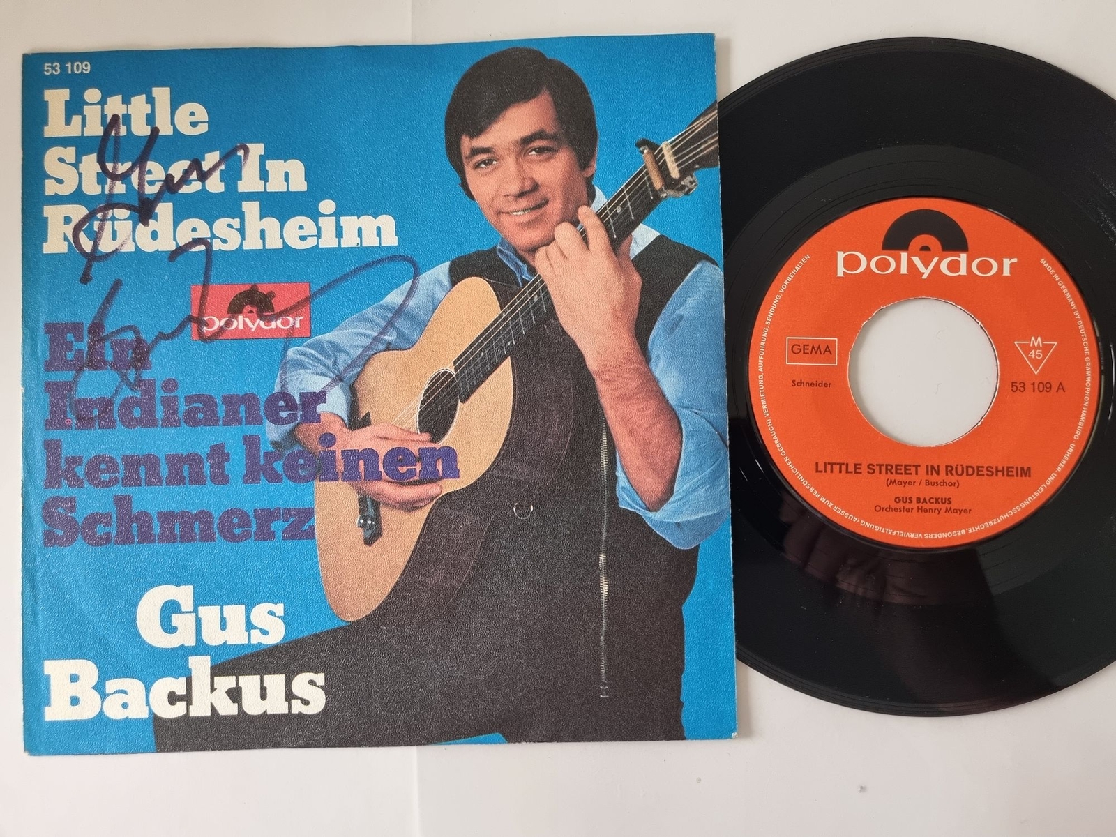 Gus Backus - Little Street In Rüdesheim 7'' Vinyl SIGNIERT MIT AUTOGRAMM
