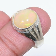 Natural Ethiopian Welo Fire Opal Gemstone 925 Sterling Silver Ring Size 10, Gift