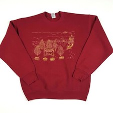 Vintage 90s Christmas Tree Size Medium Red Crewneck Pullover Holiday Sweatshirt