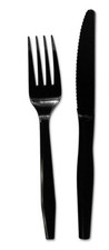 Individually Wrapped Black Heavy Weight Plastic Fork Knife Set