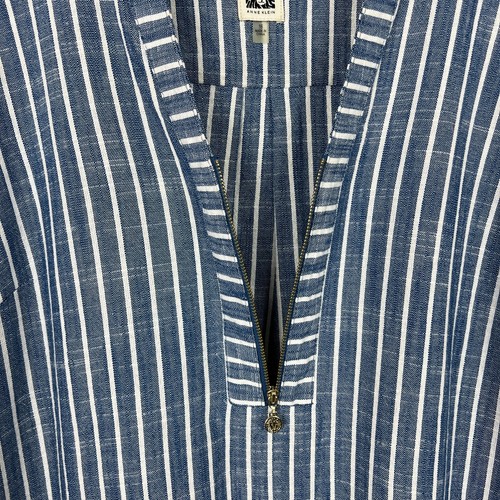 Anne Klein Shirt Dress 16 Blue White Stripe 1/4 Zip Front Shift Short Sleeve - Picture 6 of 12