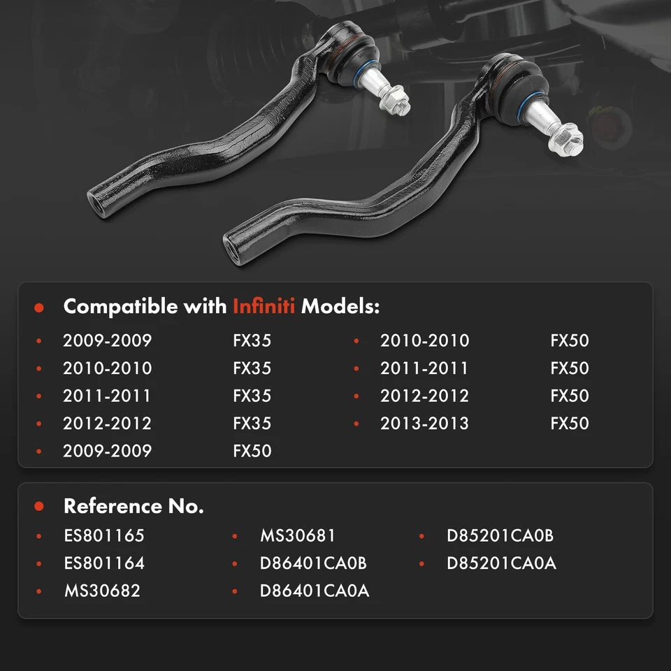 Extremo de varilla exterior delantero izquierdo y derecho 2 piezas para Infiniti FX35 2009-2012 FX50 09-13 Foto 2 de 4