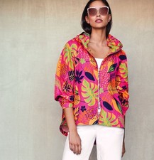 Madeleine Lightweight Jacket Women Sz 10 Multi Floral Long Sleeve Hood Full Zip