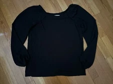 Loft Square Neck Blouse Long Sheer Swiss Dot Balloon Sleeves Black Small 