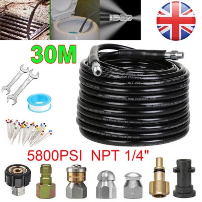 SANHESHUN 30M Pressure Drain Jet Washer Hose Drain Pipe Sewer Jetter Cleaner Kit 1/4 inch