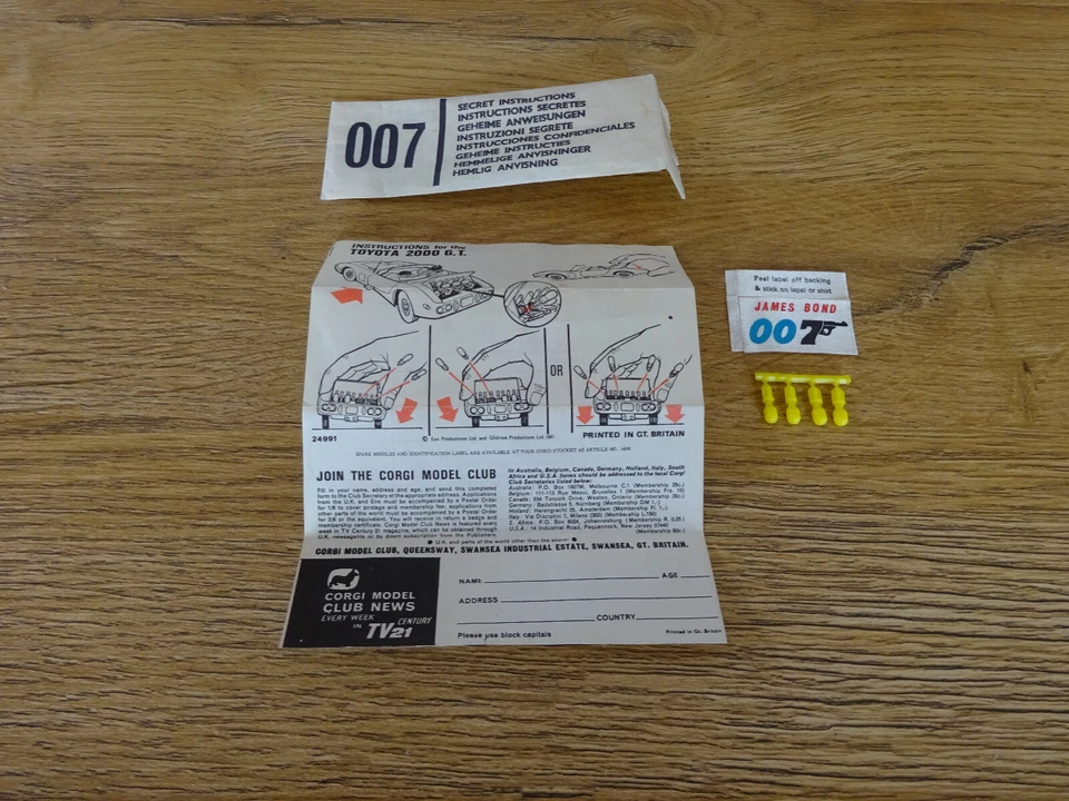 Corgi 336 Secret Instructions only James Bond Toyota 2000 GT Zubehör 60er Jahre - Bild 4 von 4