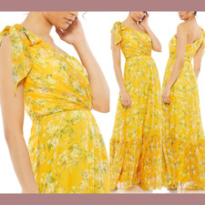 NWT $398 IEENA Mac Duggal [ 0 ] 55427 Floral One Shoulder Bow Gown Yellow #Q779