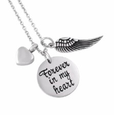 "Forever in my Heart" Circle Cremation Urn Pendant Necklace with Metal Chain