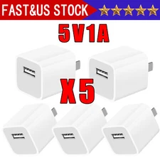 5x White 1A USB Power Adapter AC Home Wall Charger US Plug FOR iPhone 5 6 7 8 X