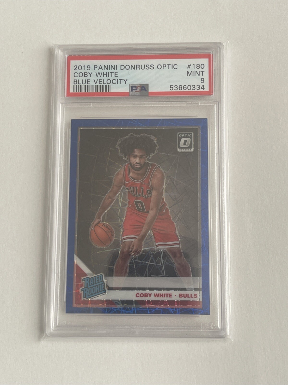 2019-20 Coby White Blue Velocity RC Rookie Panini Donruss Optic #180 PSA 9 Gem