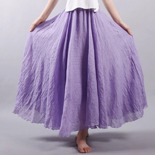 Women Summer Skirt Cotton Blend Long Skirts Elastic Waist Boho Maxi Skirts Size - Picture 5 of 32