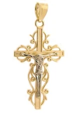 New 14k Two Tone Gold Crucifix Cross Pendant