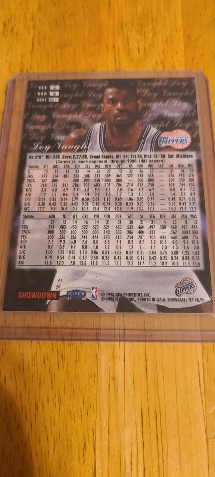 Loy Vaught Sec. 2 Row 2 Seat 61 1997-98 Flair Showcase Style REFRACTOR Clippers - Image 4 of 4