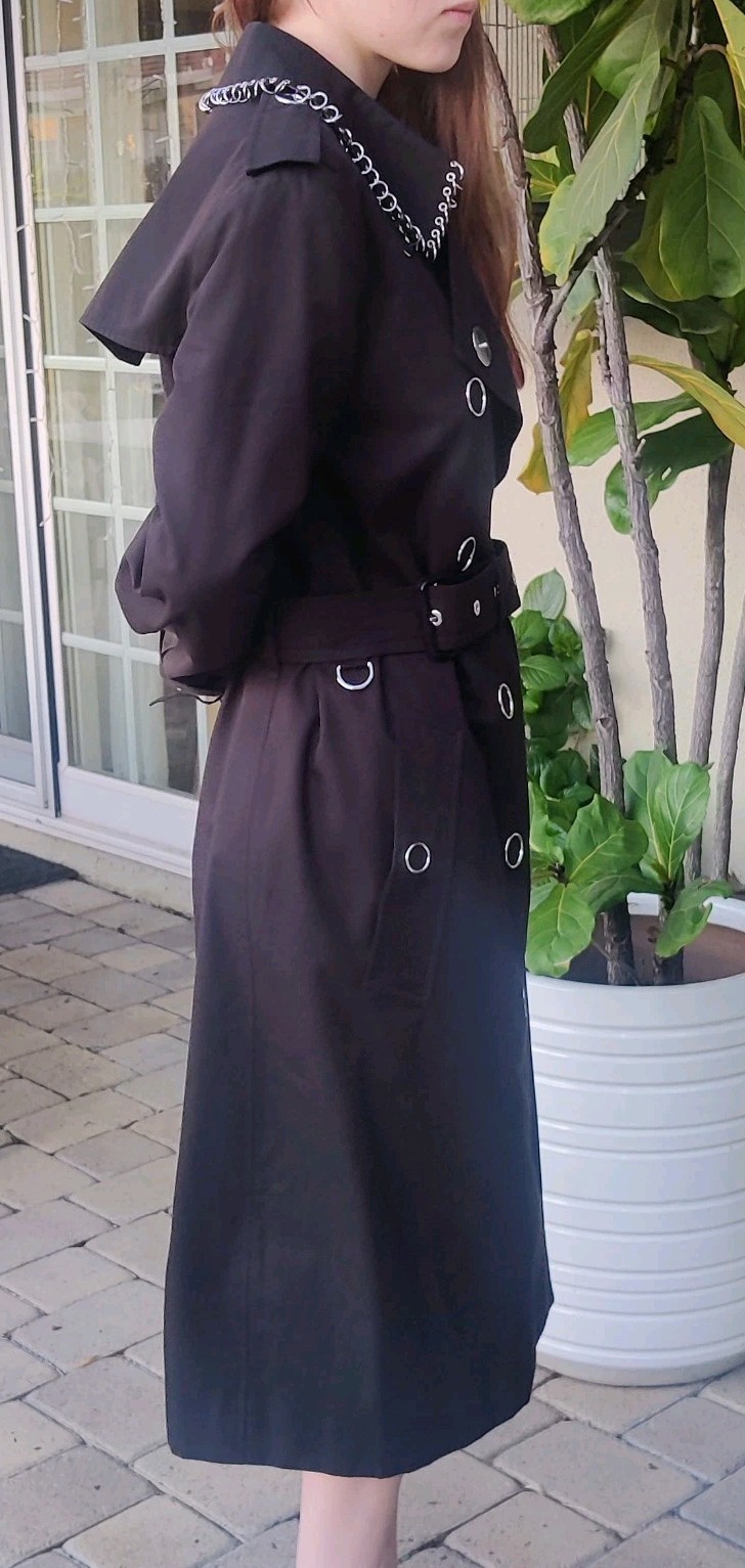 Super Rare Burberry "Ring Pierced"  Kensington Black Gabardine Mid Length Coat 8 image 3