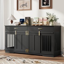 Wooden Dog Crate Furniture for 2 Dog w/ Removable Divider Sliding Door 2 Drawer