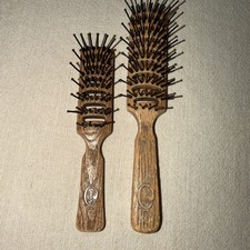 Lot Of 2 Vintage Goody Faux Wood Grain 8"  6" Hair Brush