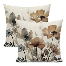 Spring Floral Pillow Covers 18x18 Inches Set of 2 Watercolor Brown Floral Thr...