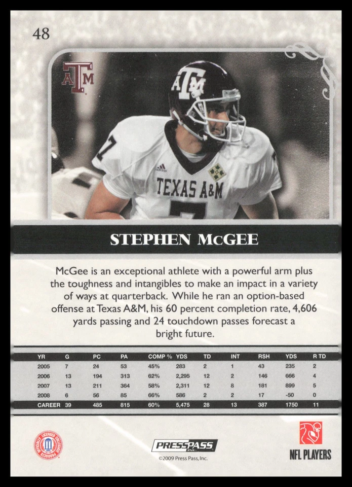 2009 Press Pass Legends #48 Stephen McGee Texas A&M Aggies Football Card - Image 2 of 2
