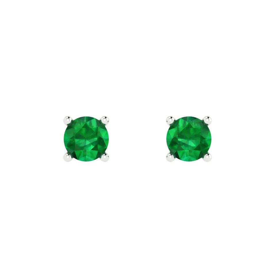 0.5 cttw Round Simulated Emerald Gold-Plated Push Back Stud Earrings for Women - Image 3 of 4