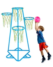 Uimoso Adjustable Basketball Stand for Kids with 4 Hoops and Portable Design