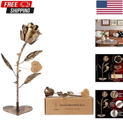 Handcrafted Bronze Metal Rose - Solid Gift of Everlasting Love - 8th 19th Wed...