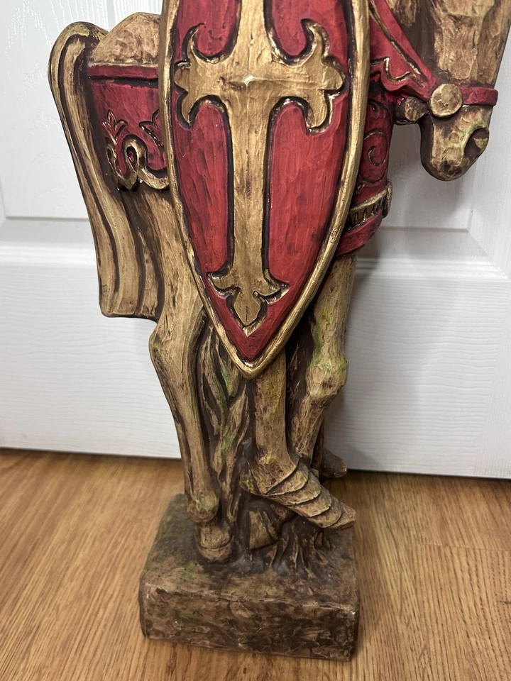 Vintage Medieval Knight Horseman Figurine Red Gold Shield Medieval Decor - Image 3 of 4