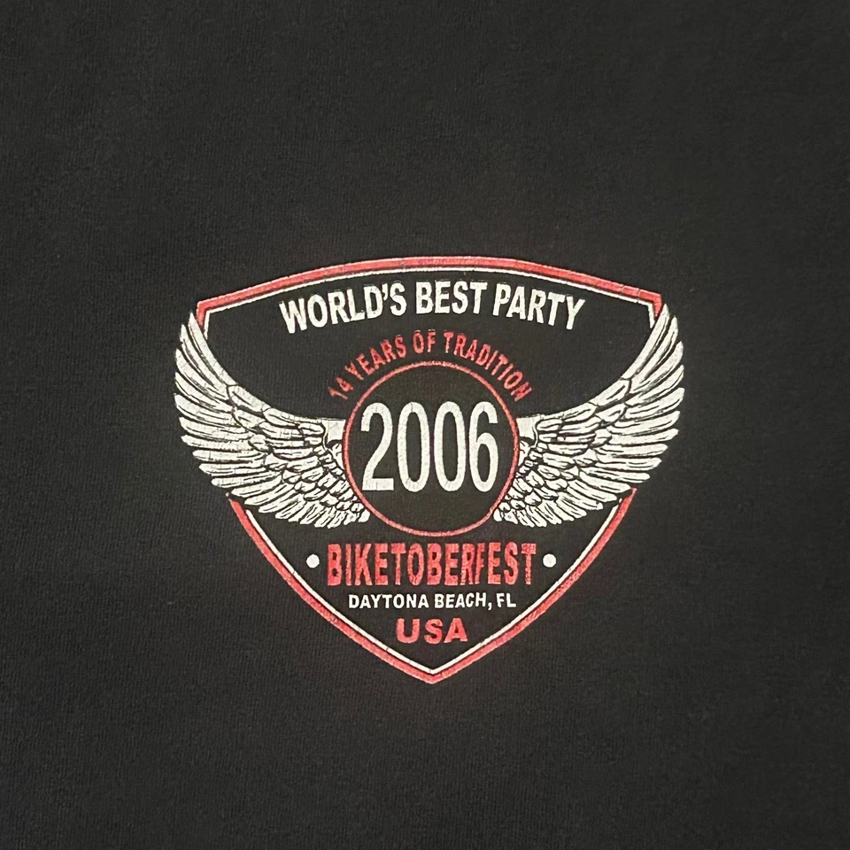 Para Hombres Negra 2006 Biketoberfest Daytona Beach Camiseta Grande Gráfica Camiseta Motociclista Foto 2 de 4