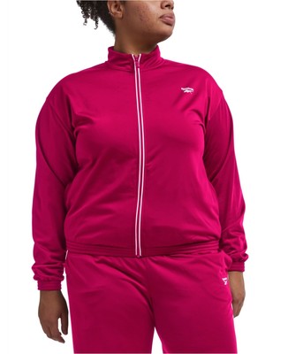 Reebok Womens Tricot Track Jacket Sweatshirt, Pink, Plus Size, 1X