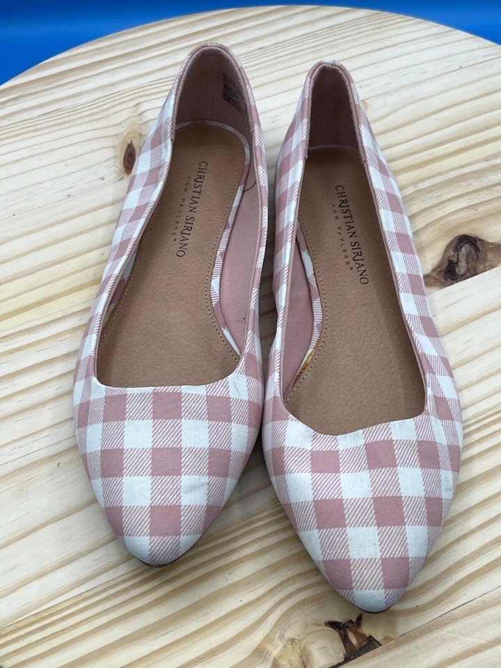Christian Siriano Ballet Pisos Para Mujer Talla 8 Blanco Rosa Cuadros Sin Cordones Comodidad Foto 2 de 4