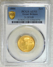 1884 Great Britain Gold Sovereign PCGS AU53 Bright Just Graded New Holder #R332