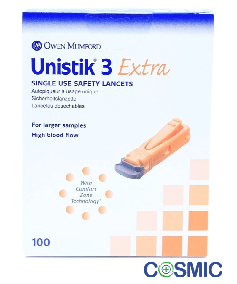 Unistik 3 Extra Safety Lancets 100's with Comfort Zone Technology