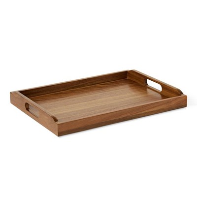 Retailer Basics Wooden Serving Tray Built-In Handles Acacia Wood 17 X 12 In.