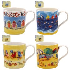 4 SEASIDE BEACH HUTS DECK CHAIRS YACHTS DESIGN CHINA MUGS Lovely Happy Feel  Mug