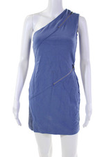 Halston Heritage Women's Asymmetrical Sleeveless Fitted Mini Dress Blue Size 2