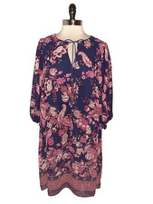 VINCE CAMUTO Plus Size 16W Shift Dress Blue Rust Pink Floral 3/4 Sleeve