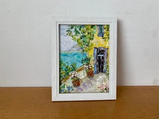 Blooming Terrace Impasto Oil Painting On Canvas Board Abstract Summer Seascape