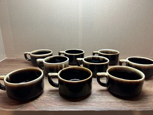 Lot of 9 Pfaltzgraff  Brown Drip Coffee Tea Mugs Cups Glazed Retro Stoneware