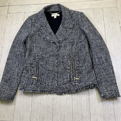 Women's Michael Kors #MS61EF13YM ''Frayed Tweed Bouclé'' Jacket/Charcoal/ Size 8