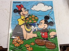 Playskool Vintage Wooden Puzzle 190-27 Disney Mickey  Minnie Mouse 1970's