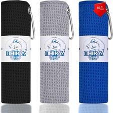 Microfiber Fishing Towel with Clip, 3-Pack Black/Gray/Blue 