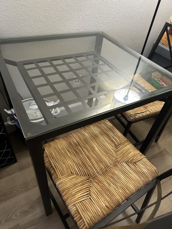 Kitchen/Dining glass top black metal table with 2 chairs