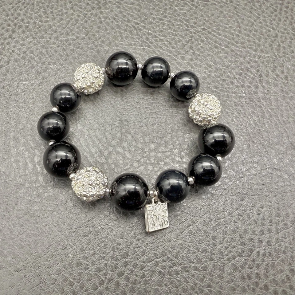 Pulsera elástica Anne Klein bola pavé de cristal plata león dije cuentas 7 pulgadas Foto 2 de 4