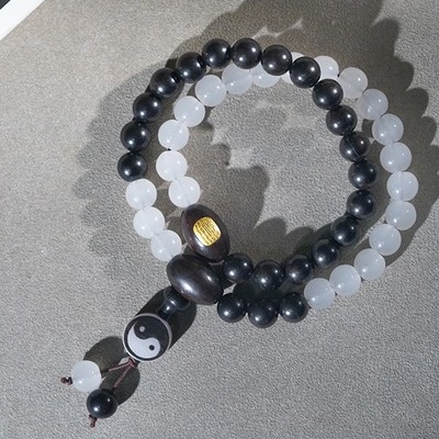 Ebony 8mm Double Strand Bracelet Wooden Beads Two-Tone Prayer Beads