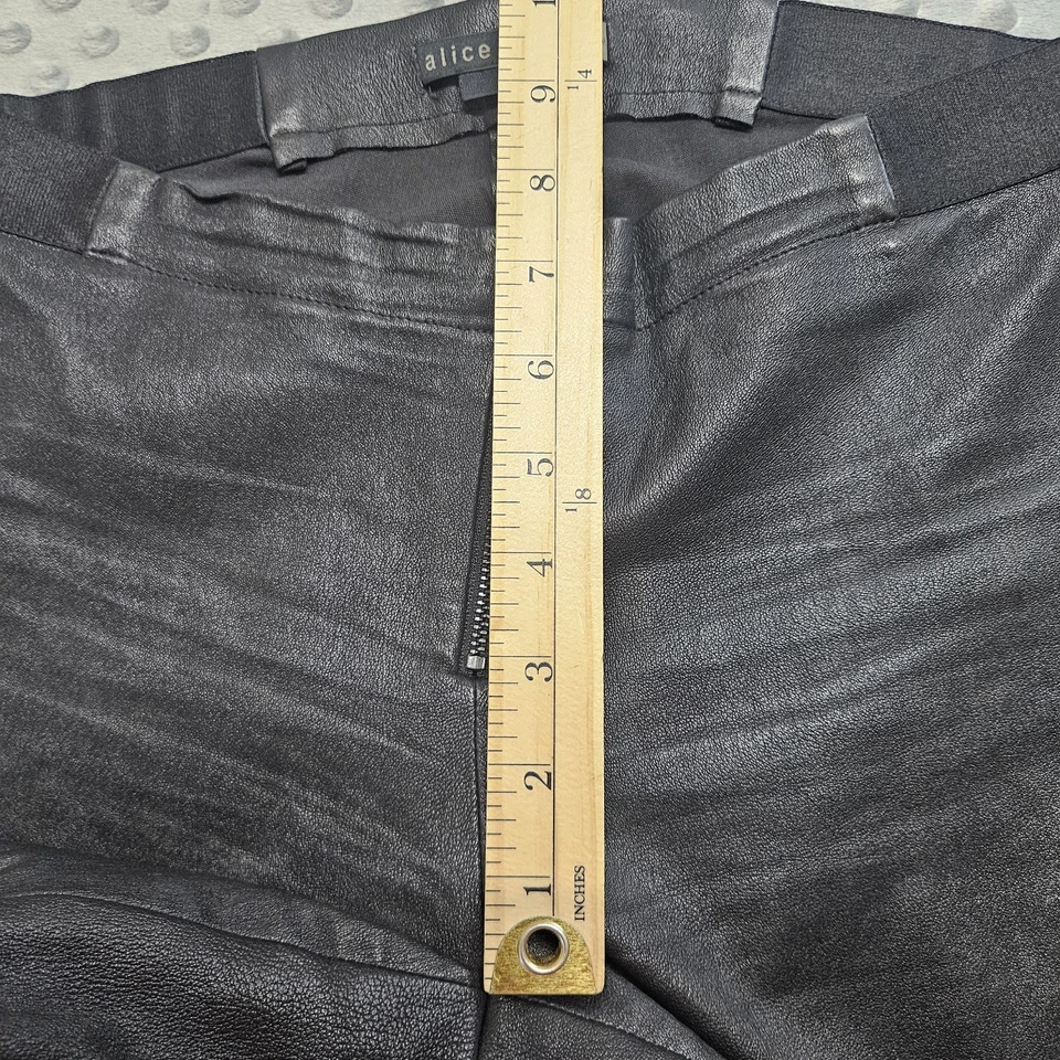 Alice and Olivia Piel de Cordero Cuero Cremallera Frontal Leggings Pantalones Mujer Talla 2 Negro Foto 4 de 4