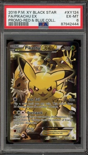 Pokemon Pikachu EX Red & Blue Coll. Black Star Full Art Promo XY124 PSA 6